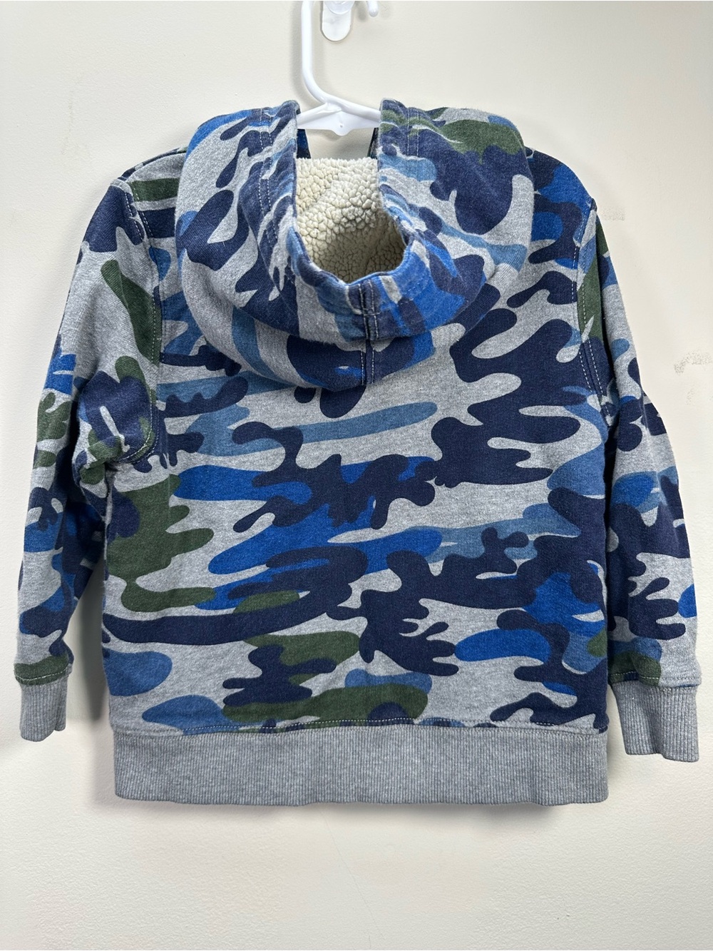 Hanna Andersson Blue Camouflage Supercozy Faux Shearling Lined Zip Hoodie, 4 - Picture 3 of 12